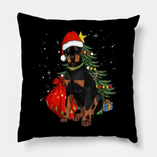 Doberman Pinscher Christmas Dog Santa Hat Xmas Tree Pillow