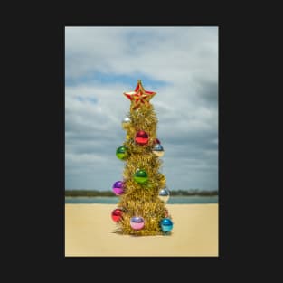 Golden Xmas Tree on the Beach T-Shirt