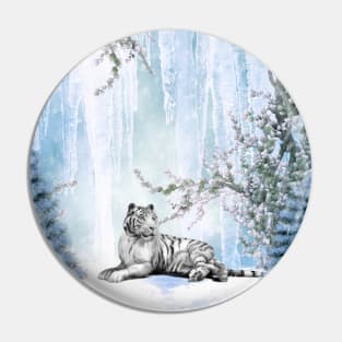 Snow tiger in a winter landscape Pin