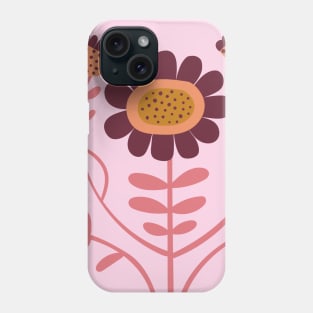 Arts and Crafts Folk Floral - Bordeaux and watermelon pink by Cecca Designs Phone Case