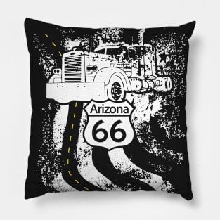 Arizona Route 66 Big Rig Truck and American Flag Pillow