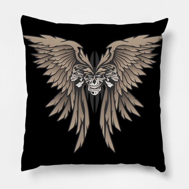 Three skulls with spread wings illustration Pillow by hobrath