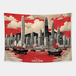 Hong Kong China Vintage Poster Tourism Tapestry