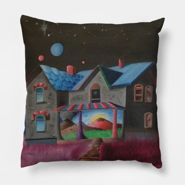 Dreamlike House Pillow by ManolitoAguirre1990