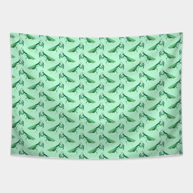 Green Praying Mantis Pattern Tapestry by saradaboru