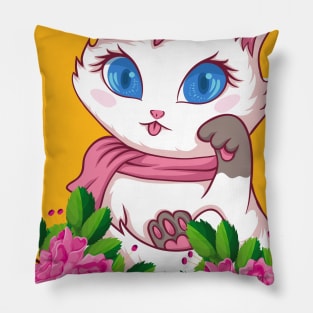 Cute Cat Animals Flower Pillow