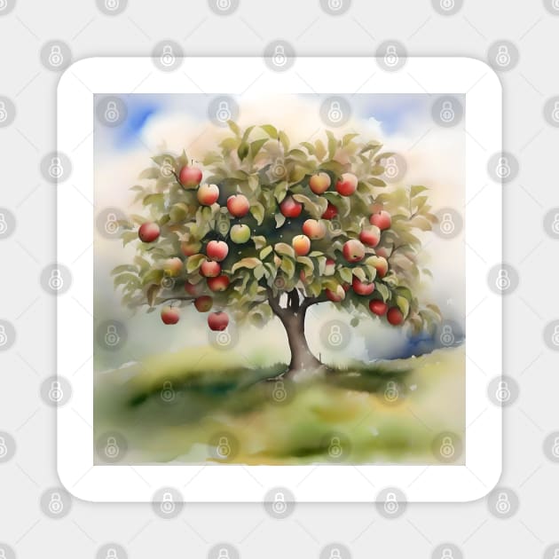 Apple Tree Day - January 6 - Watercolor & Pen Magnet by Oldetimemercan