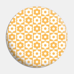 Orange and White Checkered Flower Pattern Pin