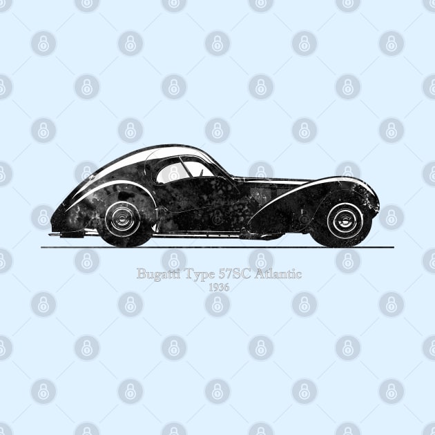 Bugatti Type 57 SC Atlantic 1936 - Black and White 01 by SPJE Illustration Photography