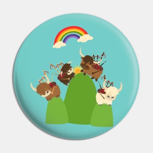 Happy Highland Cattle and Bagpipes Pin