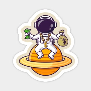 Cute Rich Astronaut On Planet With Money Cartoon Magnet