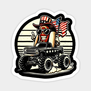 HotDog Riding Monster Truck 4th Of July USA Flag Cute Hotdog Magnet