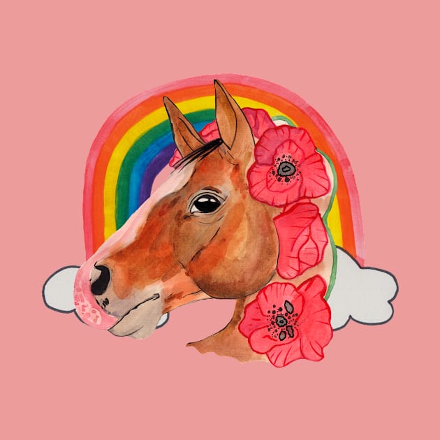 Horse with flowers in rainbow by deadblackpony