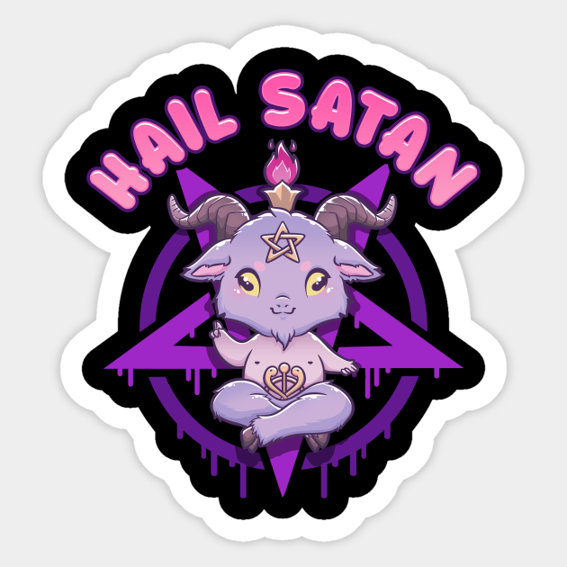 Hail Satan Death Metal Cute Pentagram Baphomet print - Satan - Sticker ...