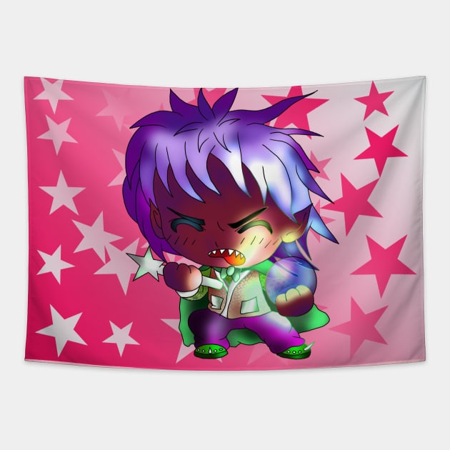 chibi dark elf wizard on a pink starry background Tapestry by cuisinecat