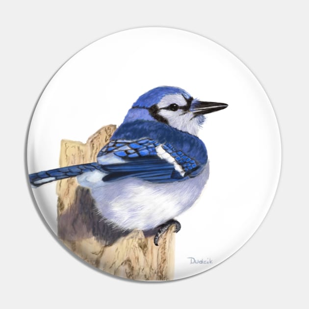 Blue Jay Backyard Bird Pin by Dudzik Art