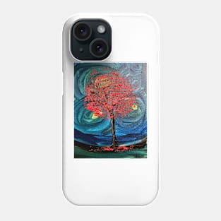 A red leaf tree in storm Phone Case