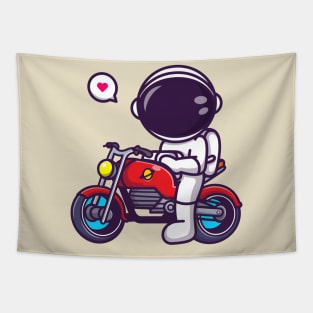 Cute Astronaut Riding Motorcycle Cartoon Tapestry