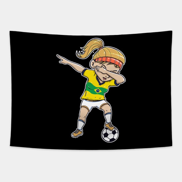 Dabbing Soccer Player Funny Brazil Fan T-Shirt girl Tapestry by Pummli