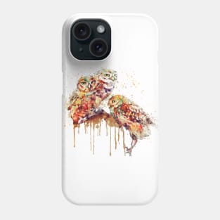 Three Cute Owls Watercolor Painting Phone Case