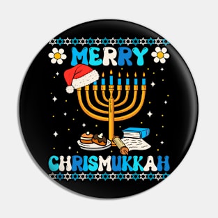 Merry Chrismukkah Groovy Ugly Xmas Funny Hanukkah Christmas Pin