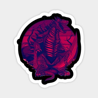 Red neon attacking dinosaur Magnet