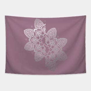 split flower mandala on cassis rose background Tapestry