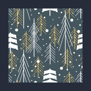 Winter night forest with trees and snowing T-Shirt