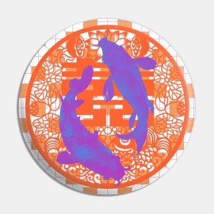 Double Happiness Koi Fish #8 with Purple Symbol - Hong Kong Pop Art Pin