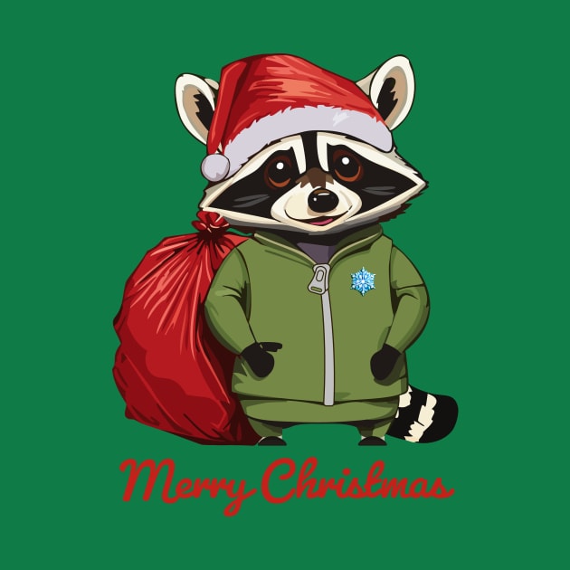 Merry Christmas - Raccoon, AKA a Trash Panda, Dressed as Santa Claus by RS