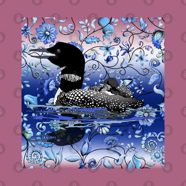 Loon in a sea of flowers by Zodiart