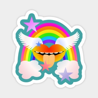 Groovy Winged Lips, Rainbow & Stars - ORANGE Magnet