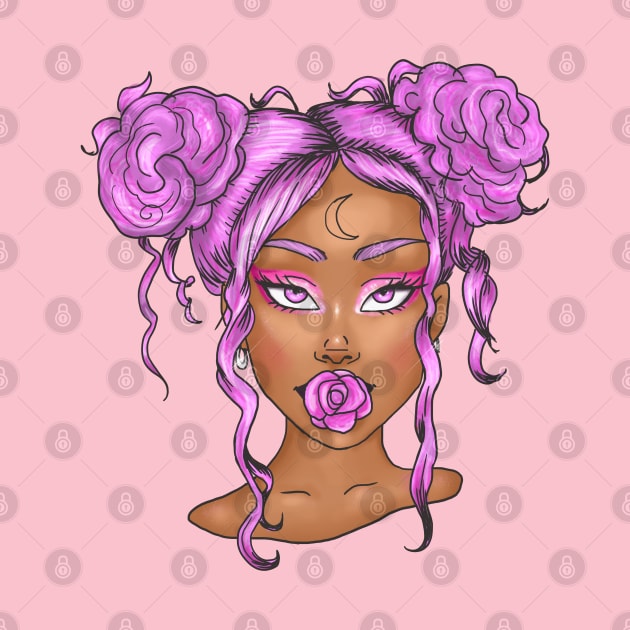 Cute black girl with pink hair art by MiaArt365