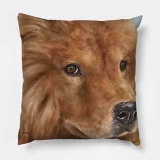 Painting of a Fluffy Brown Chow Chow Dog Pillow