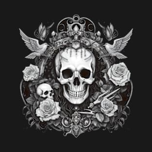 Dark Queen of death, Skull and Roses Gothic design T-Shirt