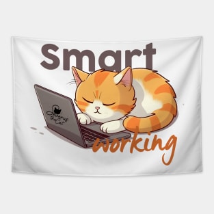 Smart Working Cat Tapestry