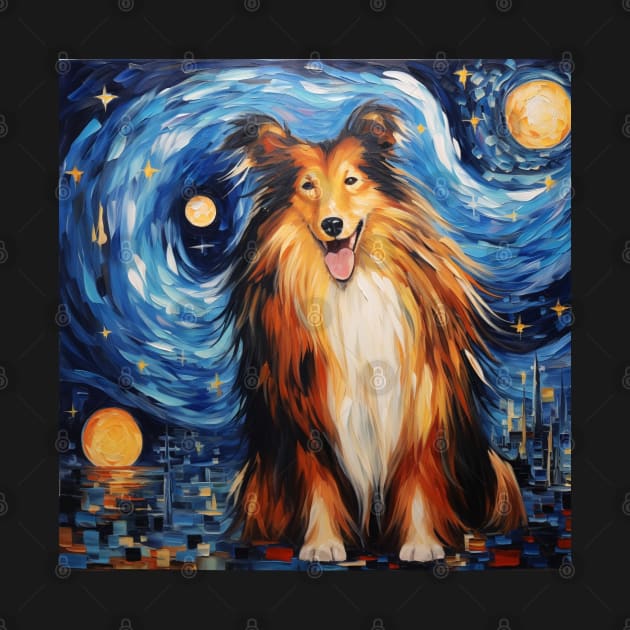 Rough Collie painted in Van Gogh Starry Night style by NatashaCuteShop