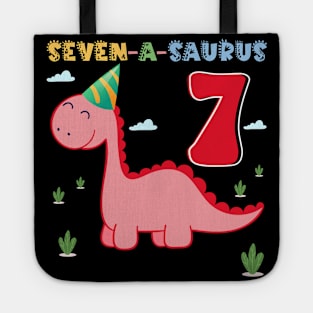 Dinosaur Funny b-day 7th Birthday Gift For Girls kids Tote