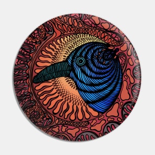 Crow - bird drawing (blue and red version) Pin