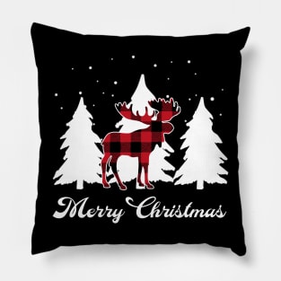 Moose Red Buffalo Plaid Christmas Matching Family Xmas Pillow