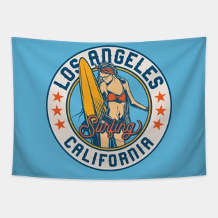Vintage Surfing Badge for Los Angeles, California Tapestry
