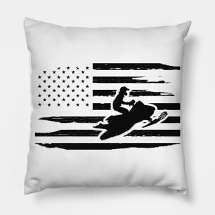 Snowmobile and american flag Pillow