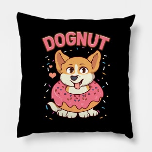 Cute & Funny Dognut Dog Donut Pun Adorable Puppy Pillow