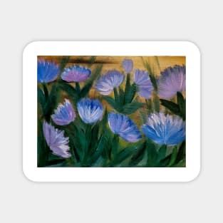 Some abstract wildflowers in purple and blue with tall grass Magnet