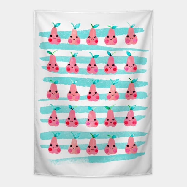 Cute Pink Pears - Sweet Happy Fruits Tapestry by ninoladesign