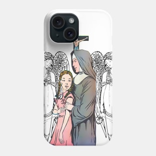 nun with girl, crucifix and angels Phone Case