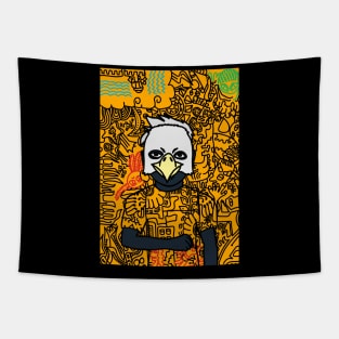 Z NFT - Doodle Magic: Male Character with Dark Blue Tones and Mysterious Animal Eyes Tapestry