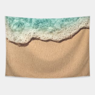 Blue Ocean Waves And Yellow Sand Tapestry