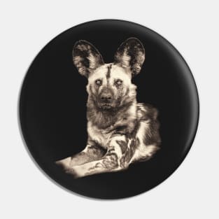 Wild Dog Picture in Vintage Sepia Pin