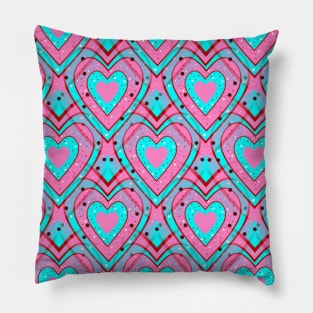 BLUE Pink Happy Valentines Day Hearts Pillow